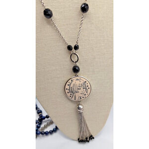 Brighton Nanette Cream Tassel Statement Black Beaded Long Necklace Fashion Diva
